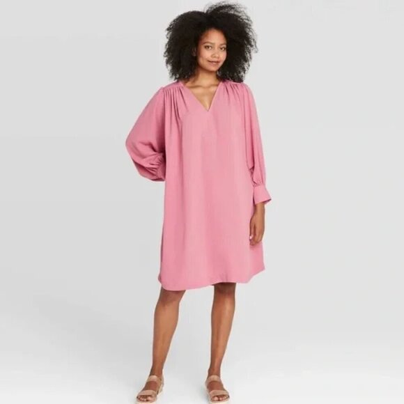 Prologue Balloon Long-Sleeve Dress Heather Rose Size Medium - Picture 1 of 9